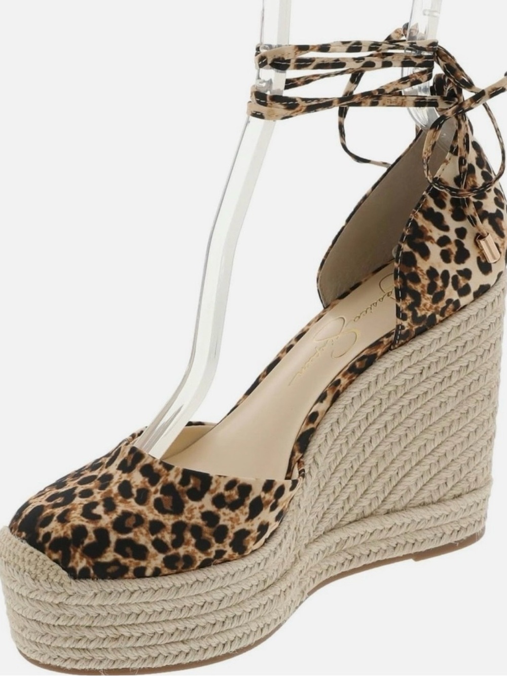 Leopard Print Espadrille Wedge Sandals with Ankle Tie